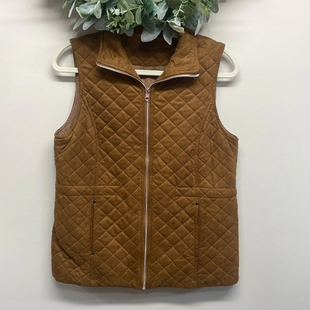 Ethyl Clothing Quilted Faux Suede Brown Vest S